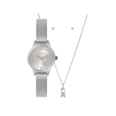 Imagem de Kit Relógio Condor Mini Prata Feminino Co2035Npv/K4K