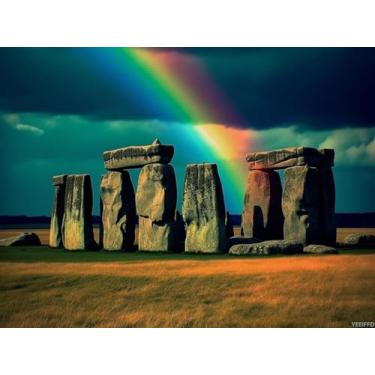 Imagem de YEEIFFD Pintura de arte de diamante monumento histórico Stonehenge, Inglaterra, Reino Unido, kit colorido para adultos pintura de arte de diamante por números Kits de decoração de parede de arte de
