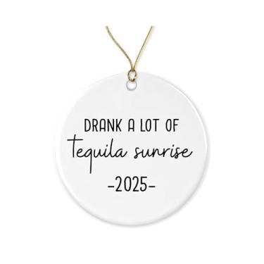 Imagem de Drank A Lot of Tequila Sunrise Ornamento - Amante do nascer do sol de tequila - Enfeite de Natal - Decoração de Natal - Decoração de Natal em cerâmica impressa em ambos os lados