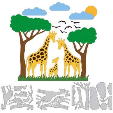 Imagem de DELORIGIN Girafa animais matrizes de corte de metal árvores florestais para fazer cartões, estênceis decorativos em relevo, molde para álbum de fotos faça você mesmo, álbum de fotos, cartões de papel