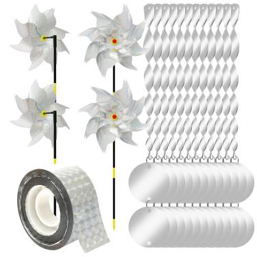 Imagem de XYDHQS 41 unidades de dispositivos de dissuasão de pássaros ao ar livre, varas refletivas para pássaros com discos de medo de pássaros de dupla face, cata-ventos refletivos para pássaros com estacas