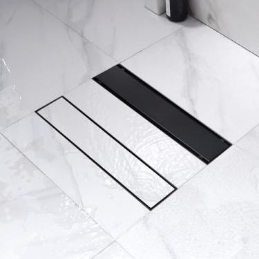 Imagem de Heaorld Ralo De Chuveiro Linear 12" Preto Fosco, Grelha Retangular Reversível 2 Em 1 Para Inserção Azulejos, Kit Piso Aço Inoxidável 304, Coletor Cabelo, Pés Niveladores