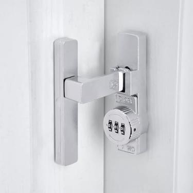 Imagem de INIRET 2 pacotes de fechadura de porta de celeiro prateada de 90 graus, trava mecânica com senha, trava dobrável com combinação, senha de 3 dígitos sem chave, protege a privacidade, para armários