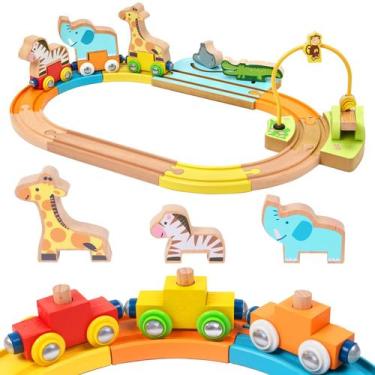 Imagem de Conjunto de trem Giravo Animal de madeira com trem magnético de 18 m o