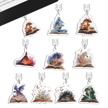 Imagem de TAKEALOOKO Pingentes de plugue de poeira tipo C para Kindle - 9 peças de pingentes USB-C com tema mundo de fantasia, acessórios de livros estéticos místicos para Kindles, e-Readers, tablets e livros
