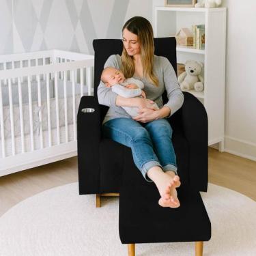 Imagem de Poltrona De Amamentar Com Pes de Madeira de Balanço Com Puff Para Os P