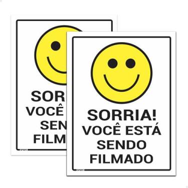 Imagem de 2 Placas Sinalização Sorria Você Está Sendo Filmado 20x15cm - SPORTINO
