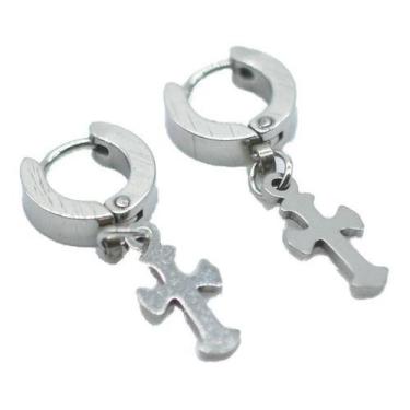 Imagem de Brinco Par Masculino Feminino Argola 6mm Crucifixo Cruz Aço - Papillon
