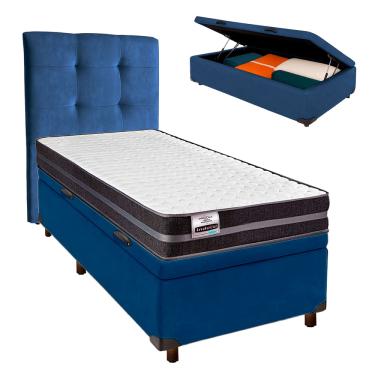 Imagem de Cama Box Bau + Colchão Solteiro Molas Ultralastic Bogota Inducol + Cabeceira Estofada