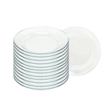 Imagem de Conjunto de 12 Pratos de Vidro Fundo Liso 22 cm Almoço Jantar Mesa Tra
