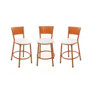 Imagem de KIT 3 Banqueta Baixa Encapada Junco IMBUIA Bar Bistro Americana Cozinh