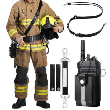 Imagem de Eccliy Coldre Ems Emt de couro com alça de rádio para bombeiros, conjunto com cinto, fita anti-oscilação para bombeiros, polícia, busca e resgate (tiras refletivas)