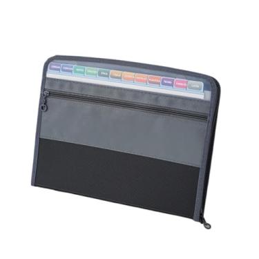 Imagem de Pastas de arquivo 13 camadas à prova d'água com zíper duplo pacote de documentos A4 material de papelaria de escritório estudante jaqueta de arquivo (preto)