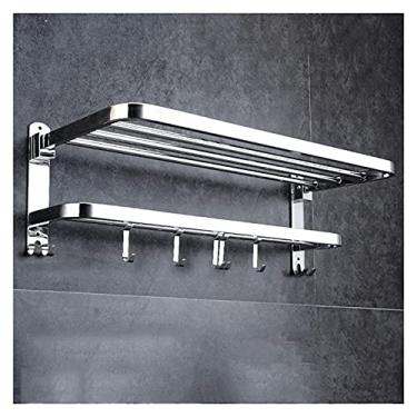 Imagem de Prateleiras de banheiro prateleiras flutuantes toalheiros para banheiro com suporte de barra de toalha dobrável e ganchos montados na parede multifuncional