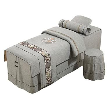 Imagem de 4 peças estilo europeu algodão e linho salão de beleza massagem especial capa de cama fisioterapia capa de cama de massagem (cinza 70 * 180 cm)