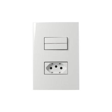 Imagem de Interruptor Duplo Simples 10A e Tomada 2P+T 10A MarGirius Sleek com Pl