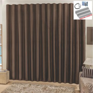 Imagem de Cortina Top Chick 4 Metros Sala Quarto Tecido Ráfia Trilho Comum - Tabaco