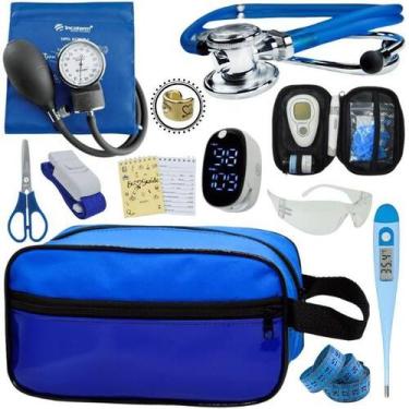 Imagem de Kit Enfermagem Aparelho de Pressão Estetoscópio Medidor Glicose Comple