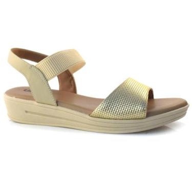 Imagem de Sandália Anabela De Couro Usaflex MM0701, Dourado, 36