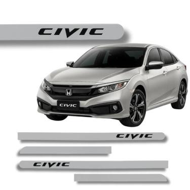 Imagem de Jogo Friso Lateral Honda Civic Ponta Redonda Grafia Cores, Prata Plati