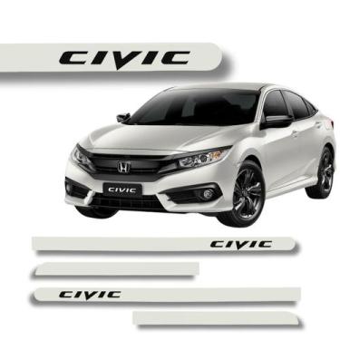 Imagem de Jogo Friso Lateral Honda Civic Ponta Redonda Grafia Cores, Branco Topá