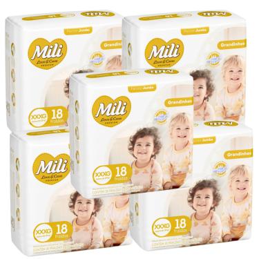 Imagem de Fralda Descartável Mili Love & Care 5 Pacotes c/ 18 (total: 90 fraldas)  Tam: XXXG - Grandinho
