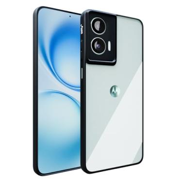 Imagem de Diffy Capa Anti Impacto para Motorola Moto G55 - Case Transparente com Traseira Rígida de Acrílico e Bordas Reforçadas (Preto)