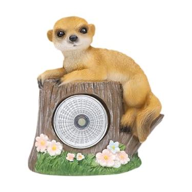 Imagem de Stgfyxgs Ornamento de Estátua de Animal para área Externa com Luz Solar Externa, Decoração Moderna de Lâmpada de Paisagem, Escultura de Resina para Quintal, Gr, Suricatos, Tamanho real