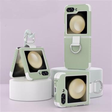 Imagem de Capas com suporte de anel de dedo para Samsung Galaxy Z Flip 5 ZFlip 5 PC TPU bicolor capa fosca fina, verde claro, para Samsung Z Flip 5