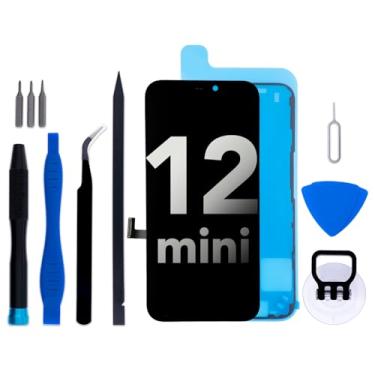 Imagem de Kit de substituição de tela para iPhone 12 mini, tela LCD de 5,4 polegadas, conjunto digitalizador de toque 3D com adesivo de moldura e ferramentas de reparo (modelo A2399/A2176/A2398/A2400/A2399)