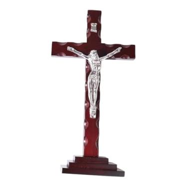 Imagem de IEUDNS Pingente de crucifixo de madeira para parede com cruz de Jesus, decoração de parede com cruz de madeira para escritório, Jesus Branco 34x17.5cm