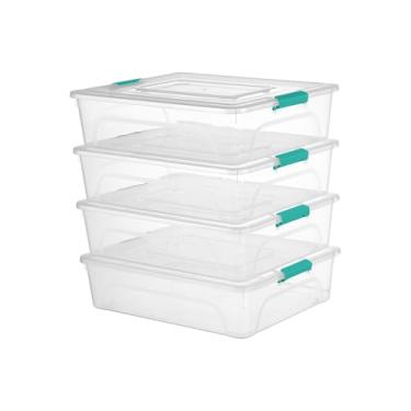 Imagem de novelinks Caixas de armazenamento empilháveis transparentes com tampa, recipientes organizadores de plástico durável para escritório em casa, cozinha, suprimentos de artesanato (10 litros, 4 unidades