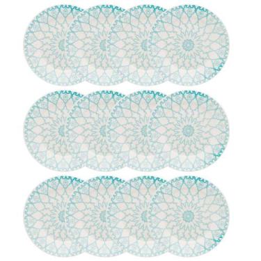 Imagem de Kit Jogo 12 Pratos Rasos Biona Mandala em Cerâmica Decorada 24 cm - Ox