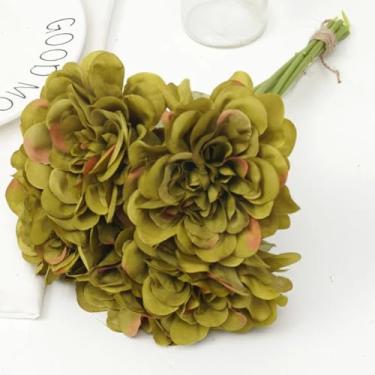 Imagem de 5 peças de flores artificiais de peônia para café, festa de casamento, decoração de aniversário, arranjo caseiro faça você mesmo, buquê de dália, guirlanda, artesanato (verde)