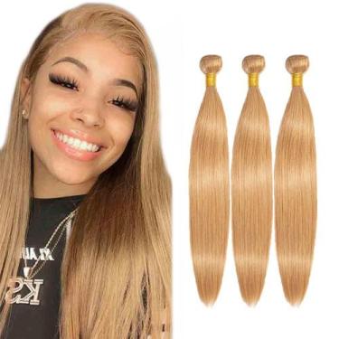 Imagem de Pacotes de cabelo humano AuokMar Blonde Color 27 Brazilian 8A 14-18cm