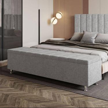 Imagem de Calçadeira Baú Recamier Estofado Casal 140 Cm ônix Linho Cinza