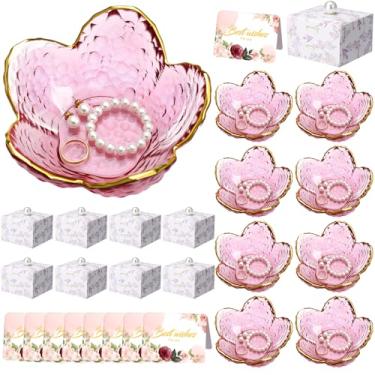 Imagem de Quelay Conjunto de 8 anéis de flores, bandeja de joias com caixa e cartão, pequena bandeja de bugiganga de vidro para anéis, brincos, joias, decoração de quarto, presentes para mulheres, mãe, esposa