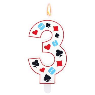 Imagem de Vela de aniversário com tema de cassino, vela com número de dados de pôquer para decorações de bolos, materiais de decoração de festa de aniversário com tema de jogos de azar (número 3)
