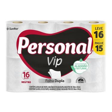 Imagem de 5X Personal Vip Papel Higiênico Folha Dupla - Kit - 16 - 1