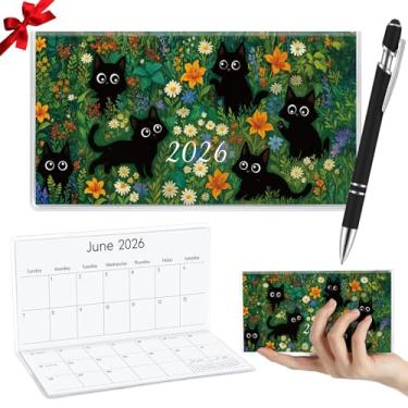 Imagem de Gueevin Calendário de bolso 2026 para bolsa com caneta, planejador de bolso pequeno, planejador semanal, diário, caderno de redação, presente de Natal e ano novo, irmã amiga, mulheres (gato preto