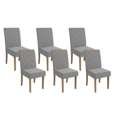 Imagem de Cadeira De Cozinha 2cad149ng Kit 6 Un Nogueira Linho Cinza A056
