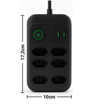 Imagem de Filtro De Linha Extensão E106U 6 Tomadas + 3 Usb + 1 tipo C PRETO