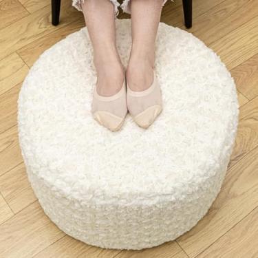 Imagem de Asuprui Pufe redondo com enchimento de pufe de chão para sala de estar e quarto, descanso de pés Boho Poof para sofá, 50 cm de diâmetro x 30 cm de altura, creme com enchimento
