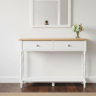 Imagem de Aparador 2 Gavetas Tampo em Madeira Maciça Pés Torneados Louise Branco/Mel