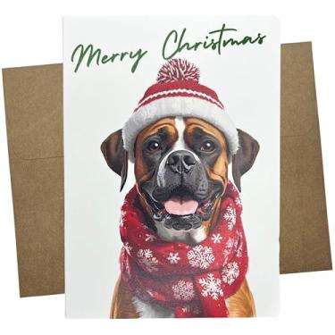 Imagem de Cartão de Natal Holiday Boxer, 13 x 7 polegadas e em branco dentro, papel grosso branco com envelope Kraft, feito nos EUA - 1332