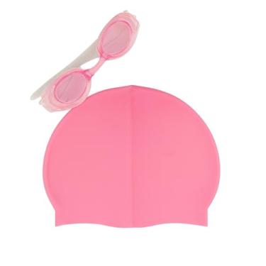 Imagem de Touca Natação Adulto, Kit de Natacao com Touca Silicone e Oculos para Jovens e Adultos para Verão, Praia Ou Piscina(KIT COMPLETO ROSA)