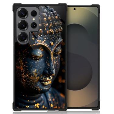 Imagem de CARLOCA Capa compatível com Samsung Galaxy S25 Ultra, design para meninas à prova de choque antiarranhões capa traseira rígida PC padrão moderno preto dourado rosto de Buda