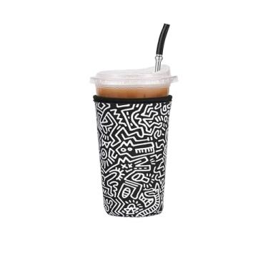 Imagem de Cavllson Suporte de copo de neoprene isolado reutilizável para café gelado para bebidas frias Starbucks Coffee, McCafe, Dunkin Donuts, Tim Hortons e mais, Graffiti - 1 pacote grande