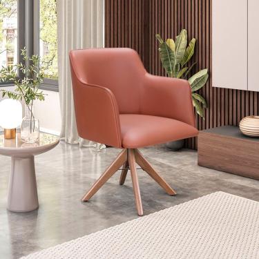 Imagem de Poltrona Camélia Base Giratória De Madeira Corino Cor Paçoca