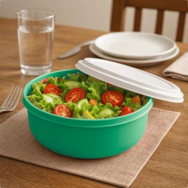 Imagem de Saladeira Plástica Redonda 4,6L Com Tampa Branca Cozinha - GP Plástico